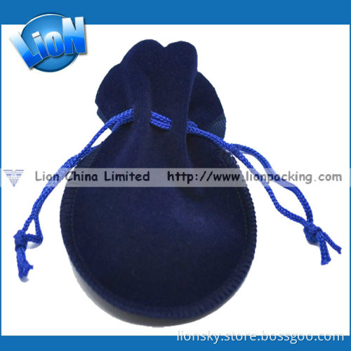 Round Bule Drawstring Mini Nail Polish Velvet Pouch (E-130)